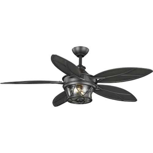 Alfresco 54 in. Indoor/Outdoor Blistered Iron Coastal Ceiling Fan with 2700K Light Bulbs Included with Remote Progress Lighting Ceiling Fans With Lights