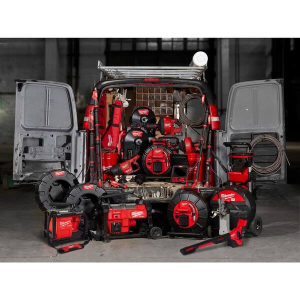 Milwaukee M18 18V Lithium-Ion 3/8 in. x 75 ft. Cordless Drain Cleaning Drum  Machine Kit w/CABLE DRIVE & Front Guide Hose