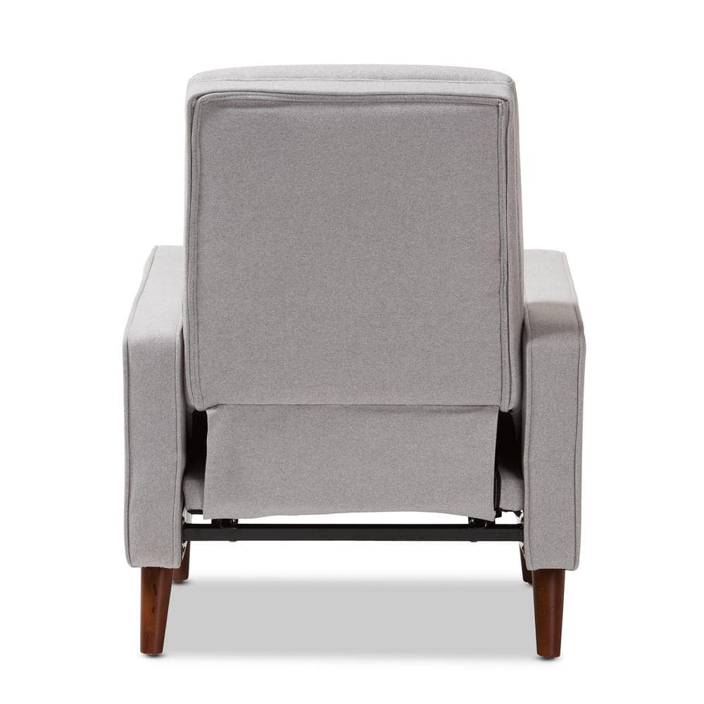 Light Grey Fabric and Walnut Wood Mid-Century Recliner