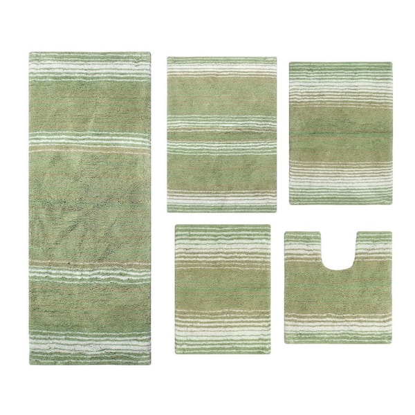 Home Weavers Inc Gradiation Collection Beige Stripe Cotton 5 Piece Bath Rug Set