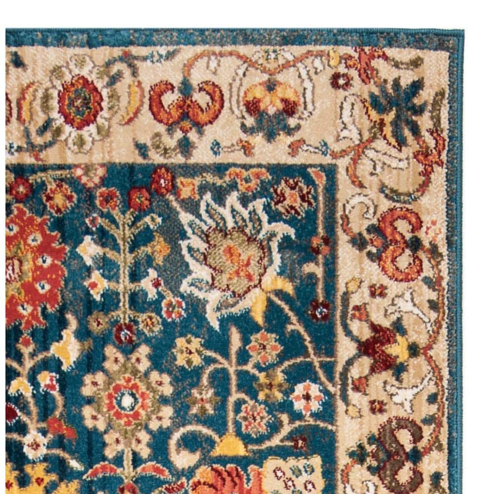 Blue and Tan Floral Synthetic Runner Rug, 2'6" x 8'