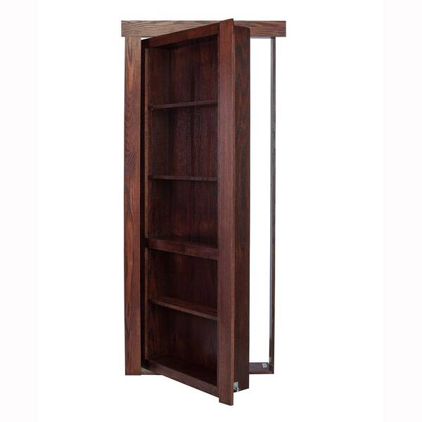 The Murphy Door 24 in. x 80 in. Flush Mount Assembled Oak Dark Stained Universal Solid Core Interior Bookcase Door