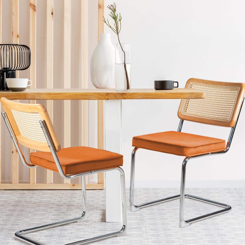 2-Piece Sliver Steel Outdoor Dining Chair with Orange Cushions, High-Densit