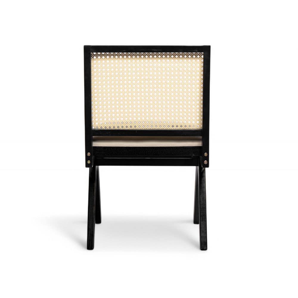 Black Solid Wood and Cane Upholstered Side Chair Set