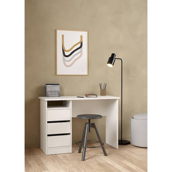 Wes 43 in. Rectangular White 3 Drawers Desk with shelves