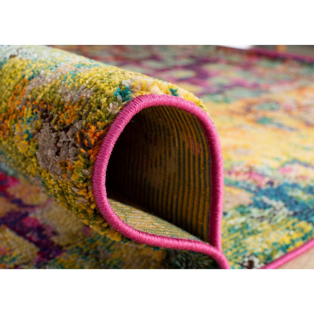 Pink and Multicolor Geometric Synthetic Runner Rug
