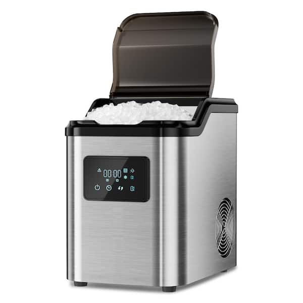 9.1 in. 40 lb./24H Countertop Portable Ice Maker in Stainless Steel Silver - 6 Cubes/Cycle, Basket and Scoop