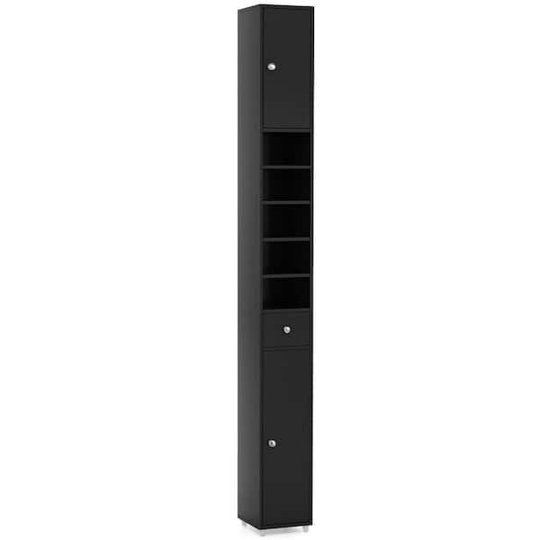 Gymax 8 in. W x 8 in. D x 71 in. H Black Linen Cabinet Tall Slim Bathroom Storage Cabinet w/Drawer Adjustable Shelves