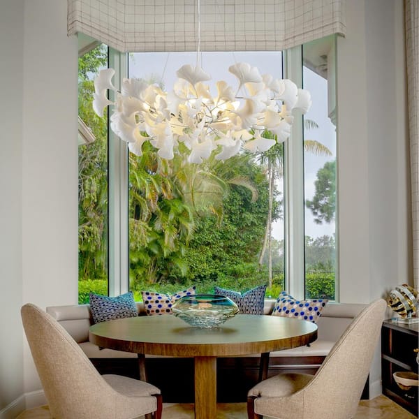 YUYI 8 Light Silver Chandelier, Luxury Ginkgo Branch Chandelier