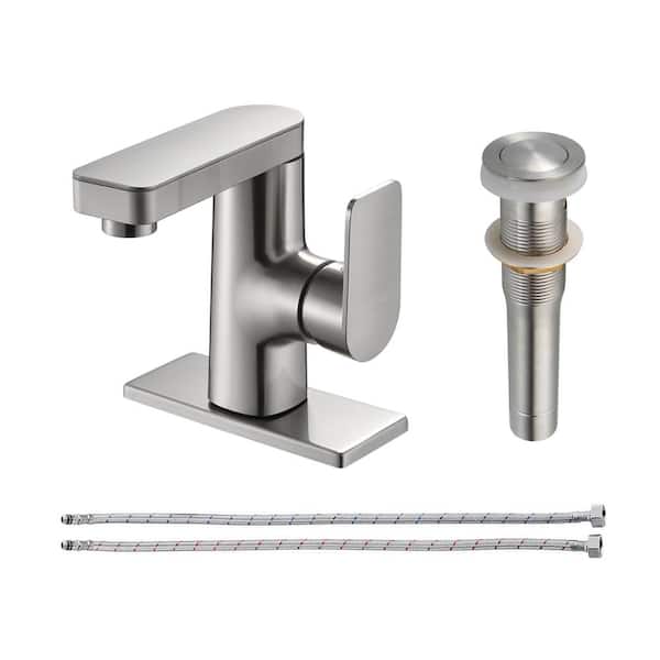Heemli Single Handle Single Hole Low Arc Bathroom Faucet With Metal Pop Up Drain Assembly Swivel Sink Faucet in Brushed Nickel