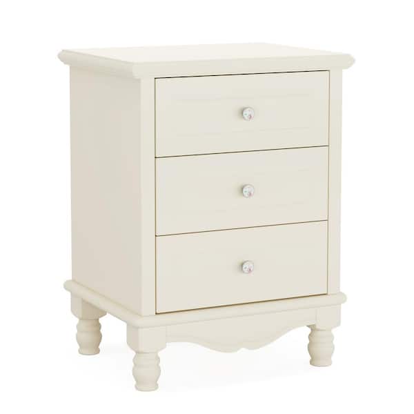 BYBLIGHT Fenley White 3-Drawer 19.68 in. W Nightstand with Storage