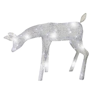 39 in. Silver Spun Glitter Elegant LED Morphing Feeding Doe Deer