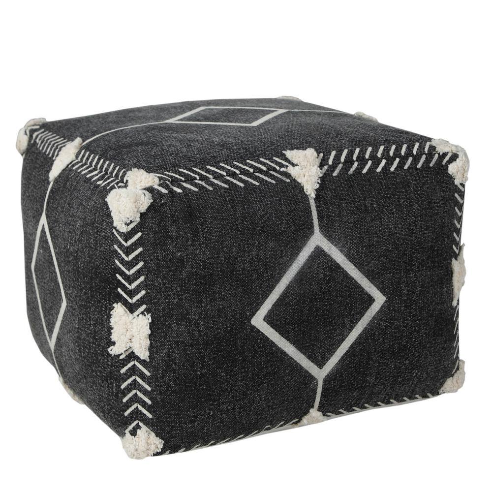 Black and White Tufted Geometric Pouf Ottoman