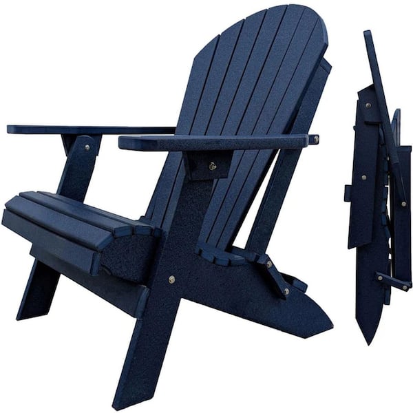 DuraWeather Poly Nautical Navy King Size Folding Adirondack Chair