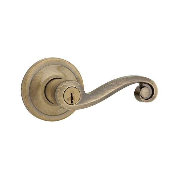 Kwikset Lido Antique Brass Entry Door Lever Featuring SmartKey Security ...