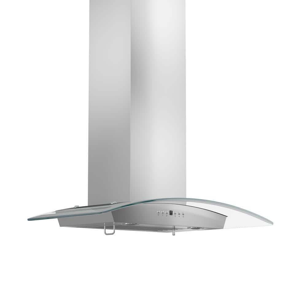 36 in. 400 CFM Convertible Vent Wall Mount Range Hood with Glass Accents & Crown Molding in Stainless Steel
