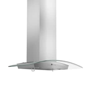 36 in. 400 CFM Convertible Vent Wall Mount Range Hood with Glass Accents & Crown Molding in Stainless Steel
