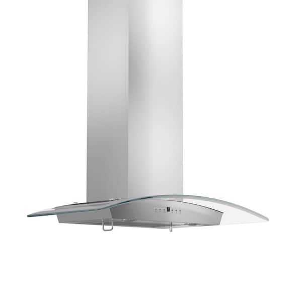 ZLINE Kitchen and Bath 36 in. 400 CFM Convertible Vent Wall Mount Range Hood with Glass Accents & Crown Molding in Stainless Steel
