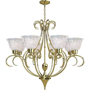 8-Lights Polished Solid Brass Chandelier with Crystal Glass Shade