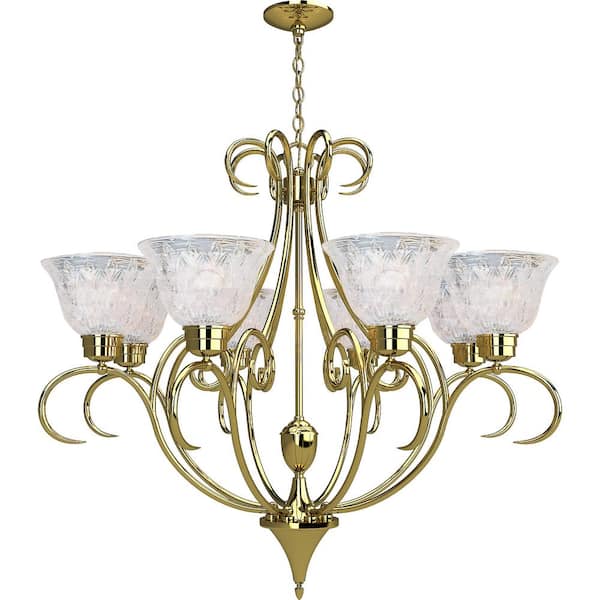 Volume Lighting 8-Lights Polished Solid Brass Chandelier with Crystal Glass Shade