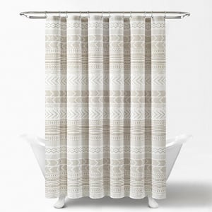 72 in. x 72 in. Hygge Geo Shower Curtain Taupe/White Single