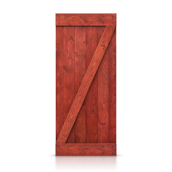 CALHOME Z Bar Series 30 in. x 84 in. Pre-Assembled Cherry Red Stained Solid Pine Wood Interior Sliding Barn Door Slab