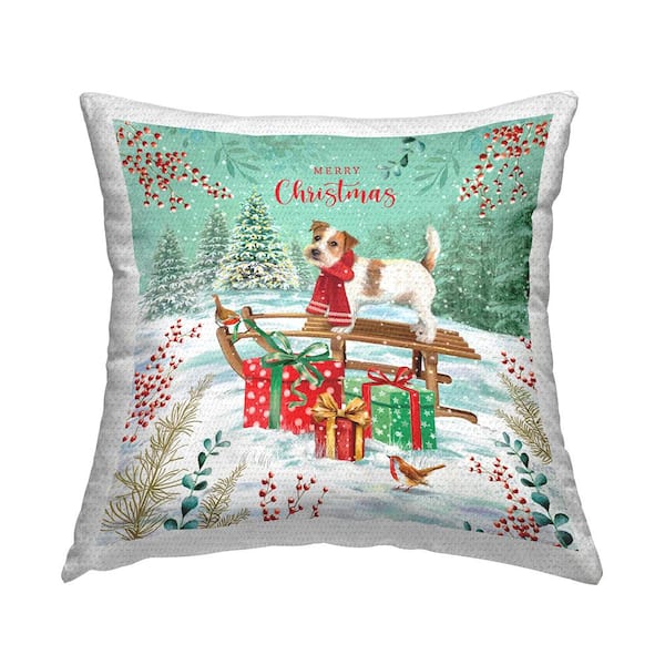 Stupell Industries Merry Christmas Dog Sled Multi-Color Square Outdoor Throw Pillow