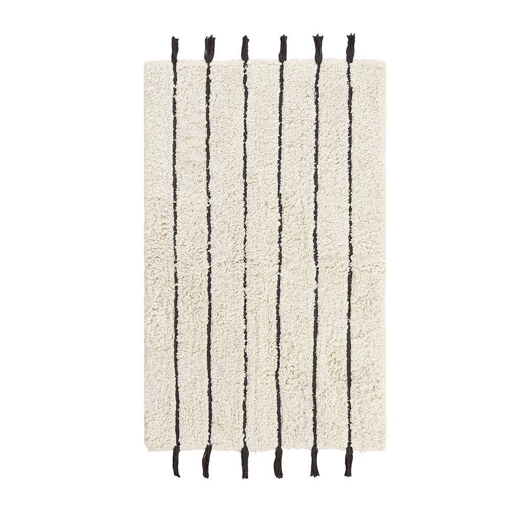 Black 32 in. L x 20 in. W Stripe Tassel Cotton Tufted Rug, Soft and ...