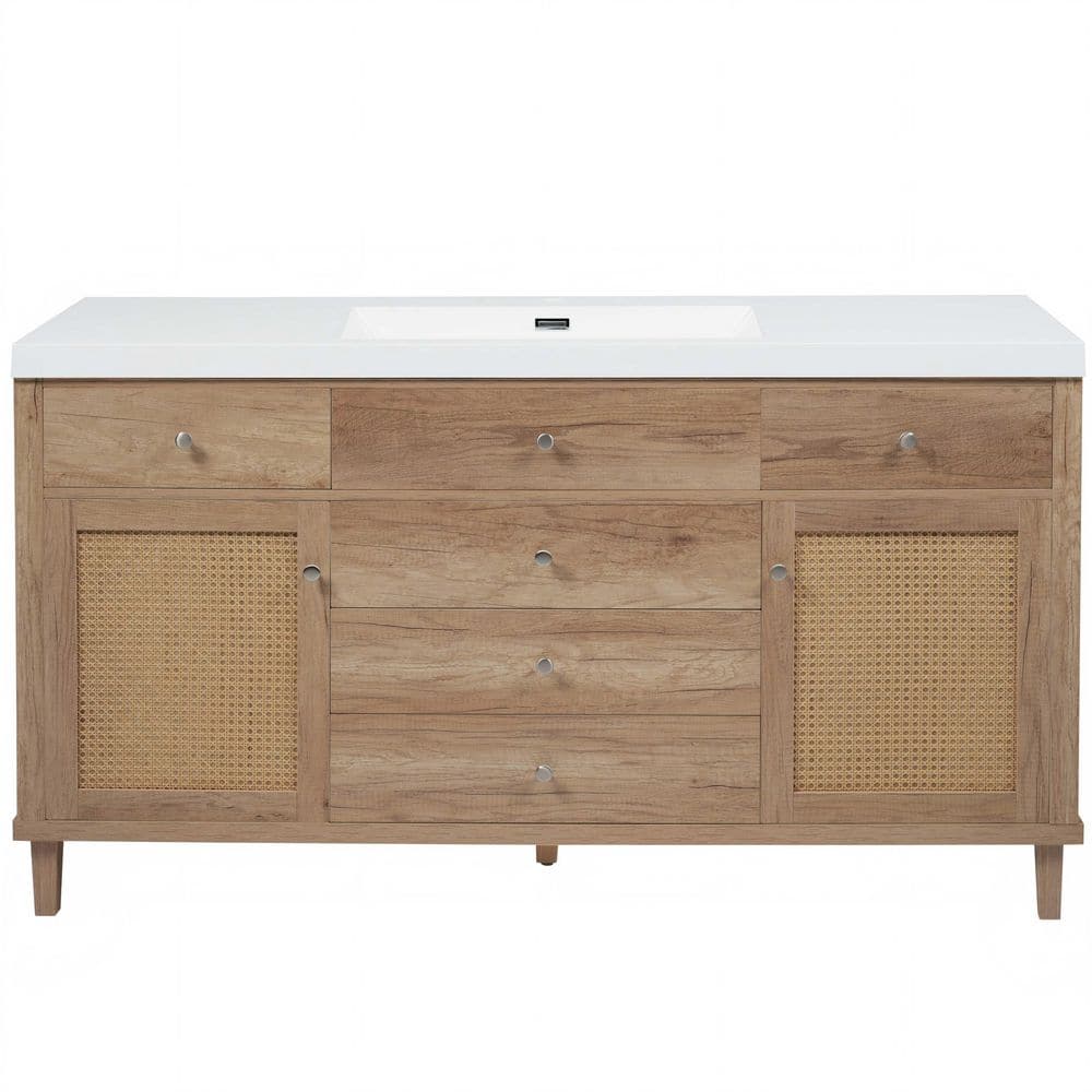 60 in. Single Sink Freestanding Wood Bath Vanity with White Engineered Solid Surface Top Unassembled price history on PriceWatchPro