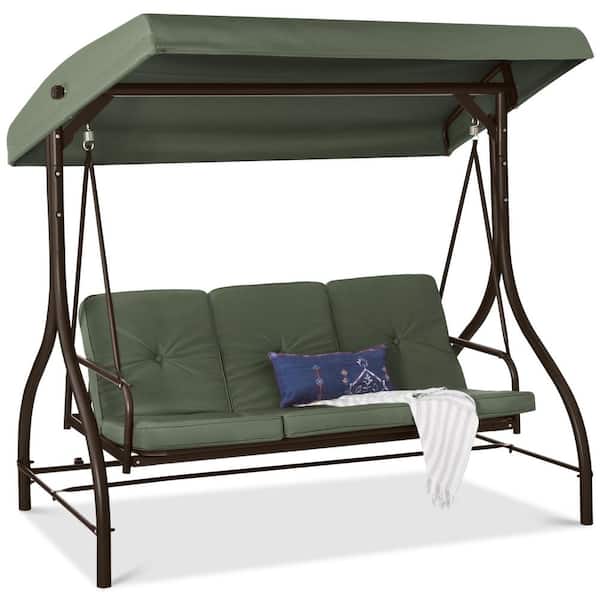 3-Person Metal Patio Swing with Midnight Green Cushion