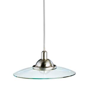 Galaxie 22.5 in. 1-Light Brushed Nickel Contemporary Shaded Kitchen Mini Pendant Hanging Light with Clear Glass
