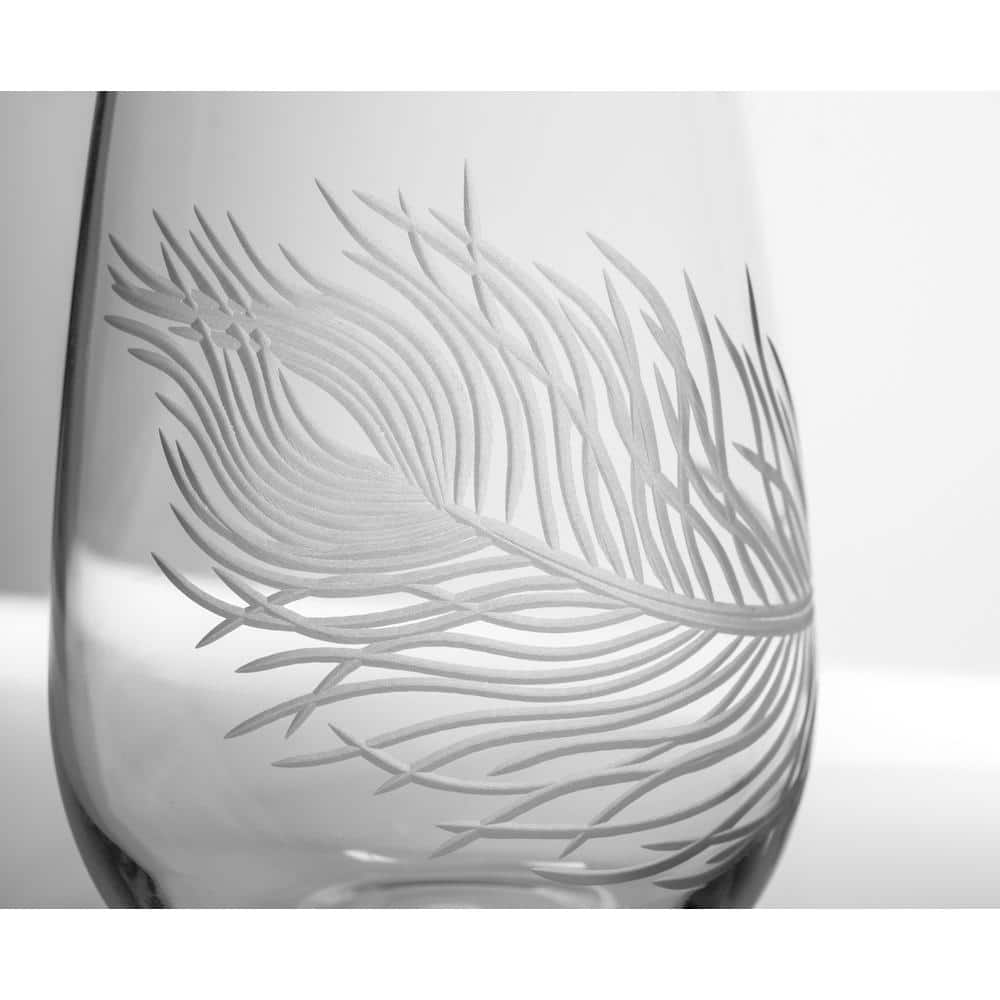 Translucent Peacock Feather Graphic Wine Glass Set