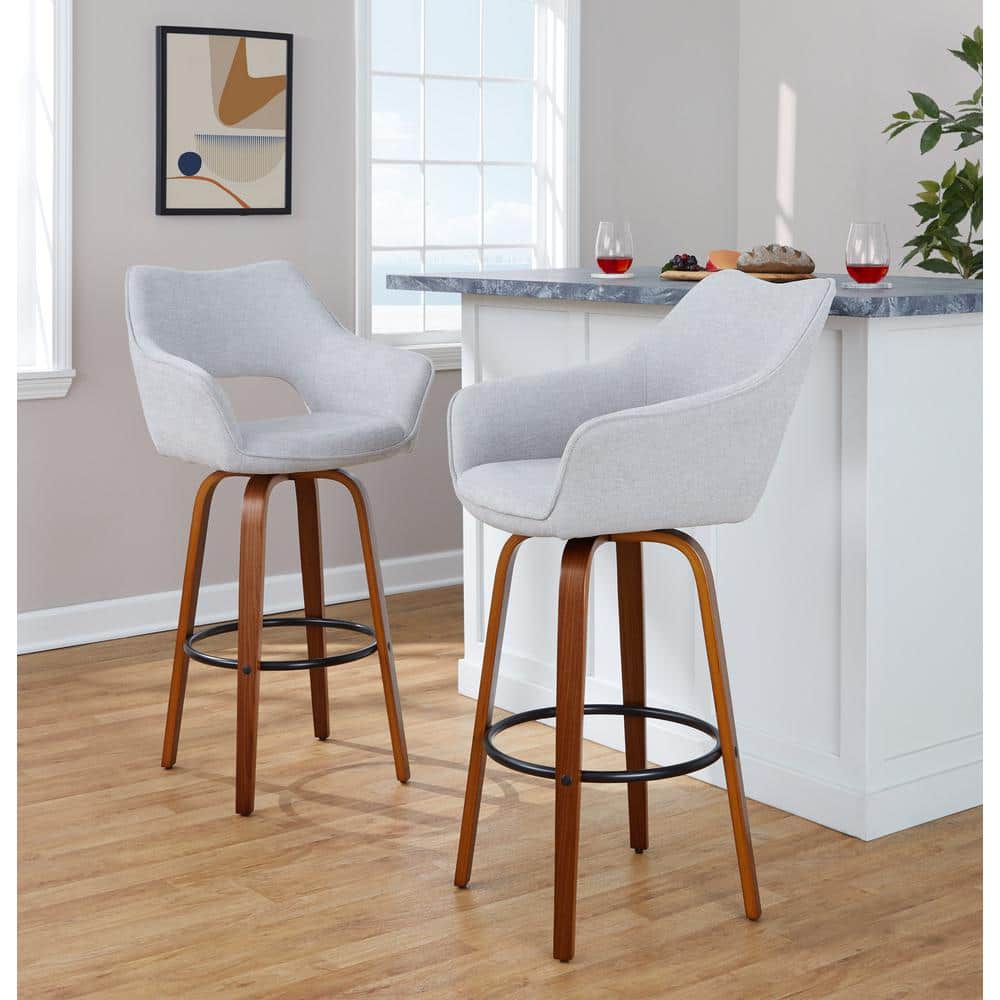Lumisource Mustang 30.25 in. Grey Fabric, Walnut Wood, and