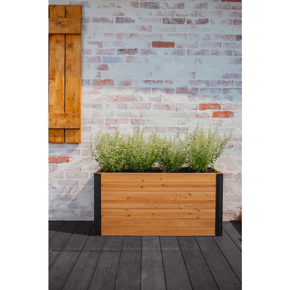 Mezza 39" Cedar Parklette Planter with Black Posts