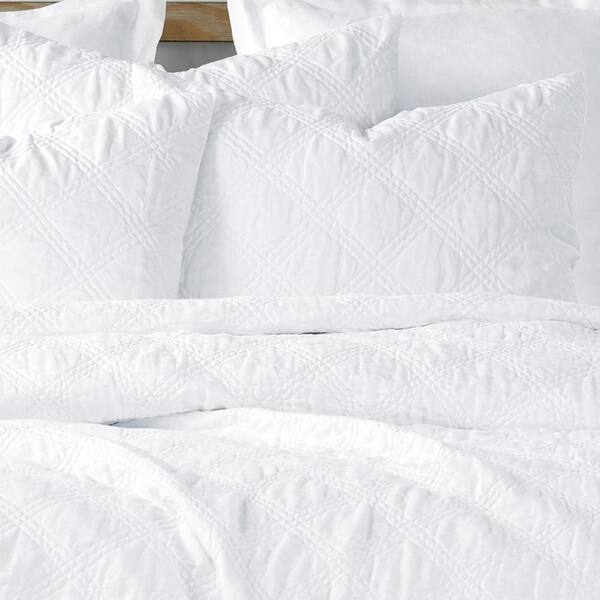 LEVTEX HOME Washed Linen White Quilted Linen Front/Cotton Back 36 in. x 20  in. King Sham L600QSHK - The Home Depot