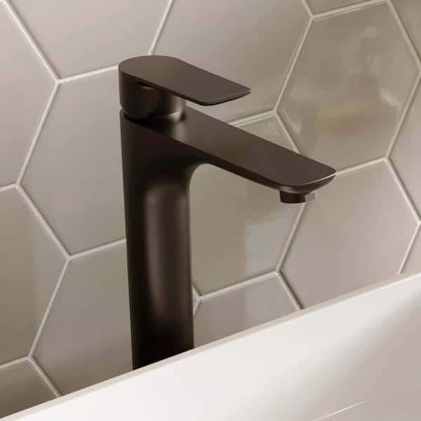 Kayes Single Handle Single Hole Vessel Bathroom Faucet with Matching Pop-Up Drain in Matte Black