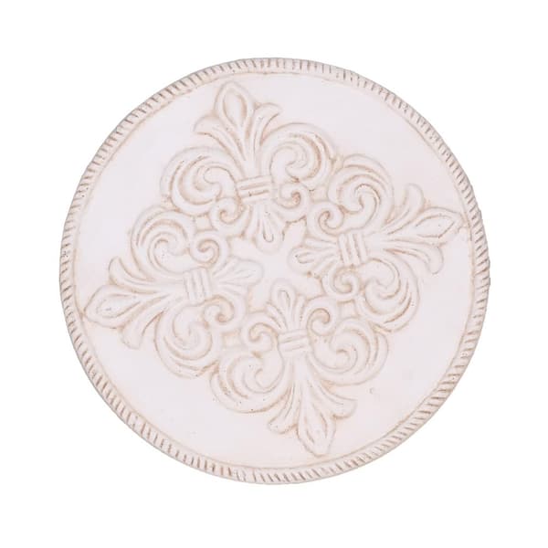MPG 12 in. Dia x 1 in. H Composite Fleur de Lis Stepping Stones in Light Aged White (Set of 3)
