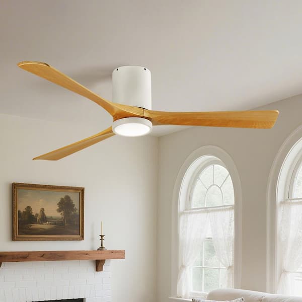 42 Inch Indoor White Solid Wood 6 Speeds Remote Ceiling Fan with 3 Colors Dimmable LED Light and Reversible DC Motor