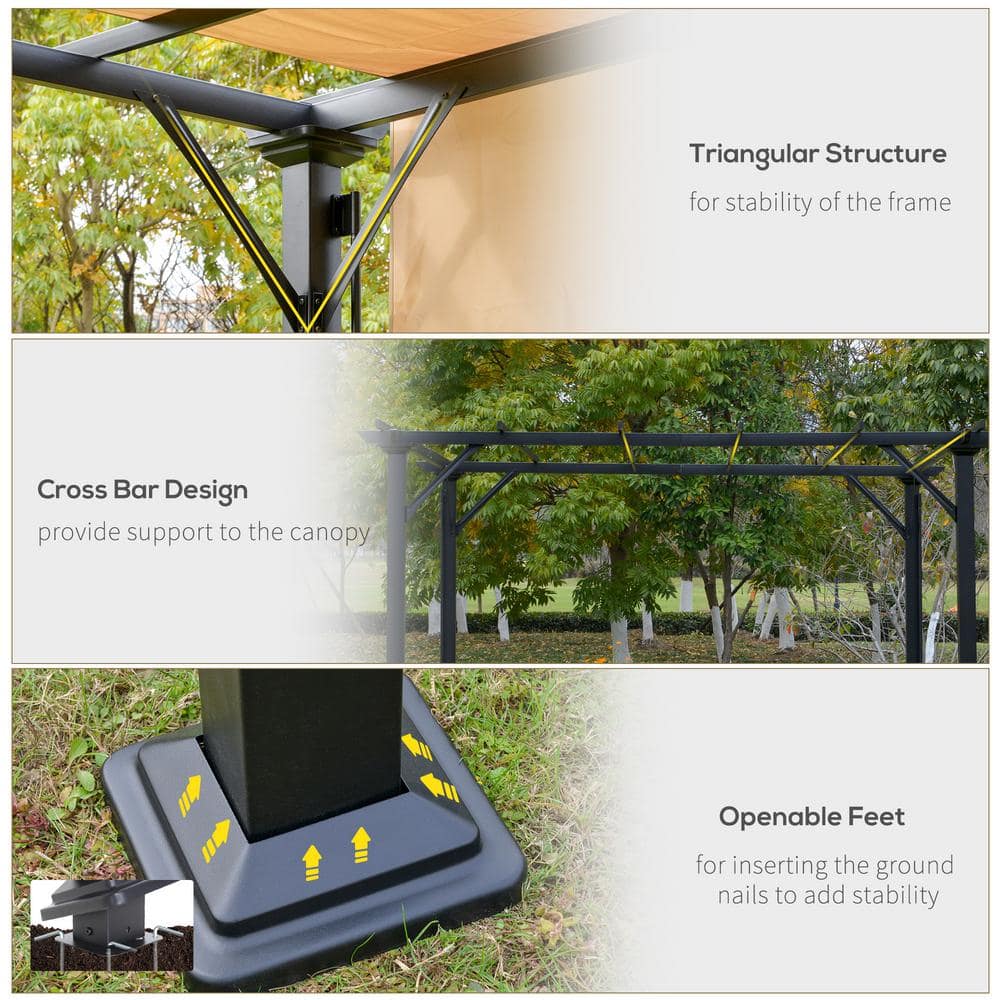 Beige 10' x 10' Outdoor Retractable Metal Pergola Canopy