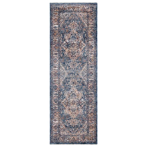 Heirloom 2 ft. x 10 ft. Navy/Ivory Border Distressed Runner Rug