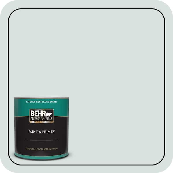 BEHR PREMIUM PLUS 1 qt. #490E-2 Delicate Mist Semi-Gloss Enamel Exterior Paint & Primer