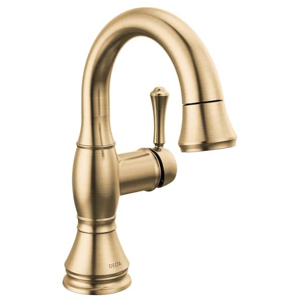 Delta Cassidy Single-Handle Single-Hole Bathroom Faucet with Pull-Down Spout in Champagne Bronze