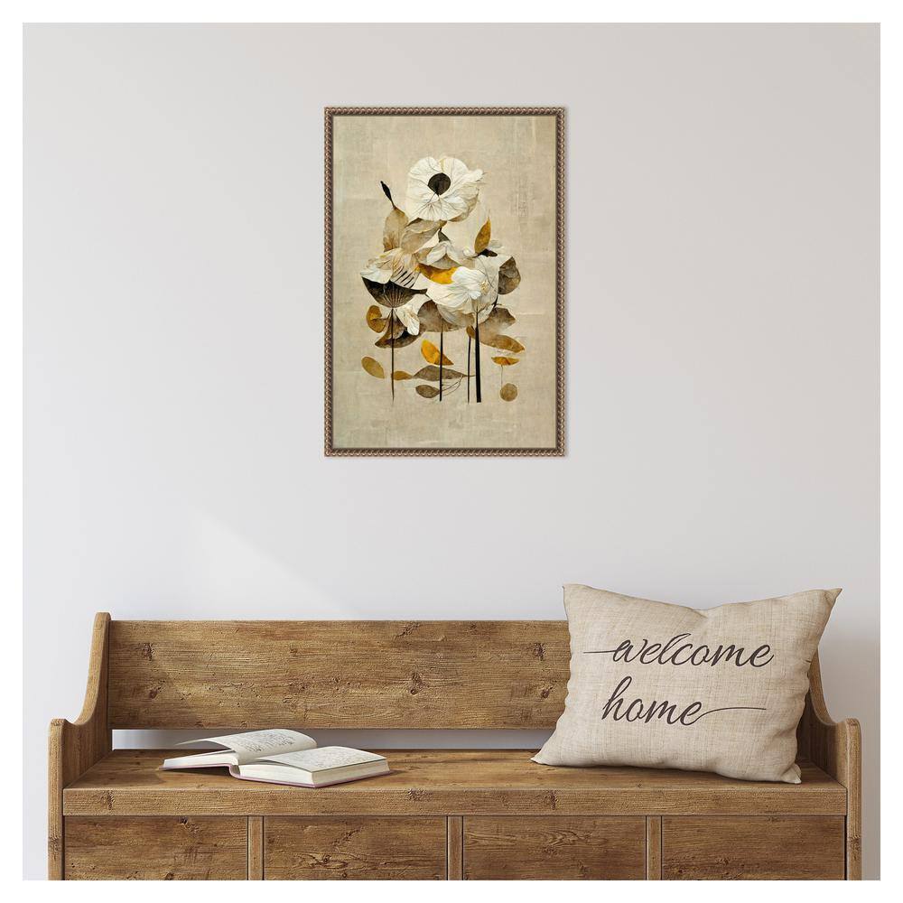 Sylvie Beaded Bronze Framed Abstract Floral Canvas Art