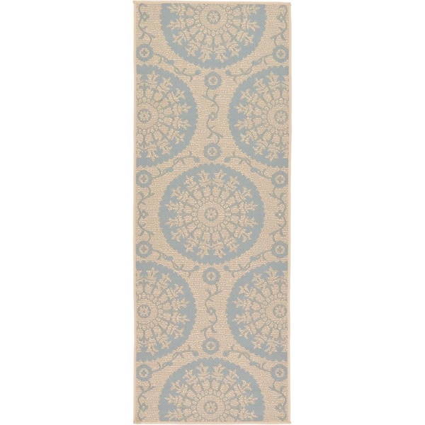 Outdoor Medallion Beige 2' 2 x 6' 0 Runner Rug