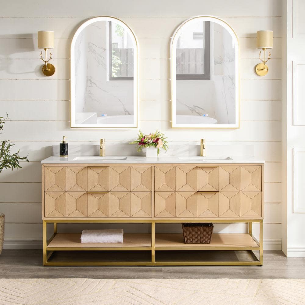 Milagro 72 in. W x 22 in. D x 33.8 in. H Double Sink Bath Vanity in Washed Ash Grey with White Qt. Stone Top and Mirror price history on PriceWatchPro