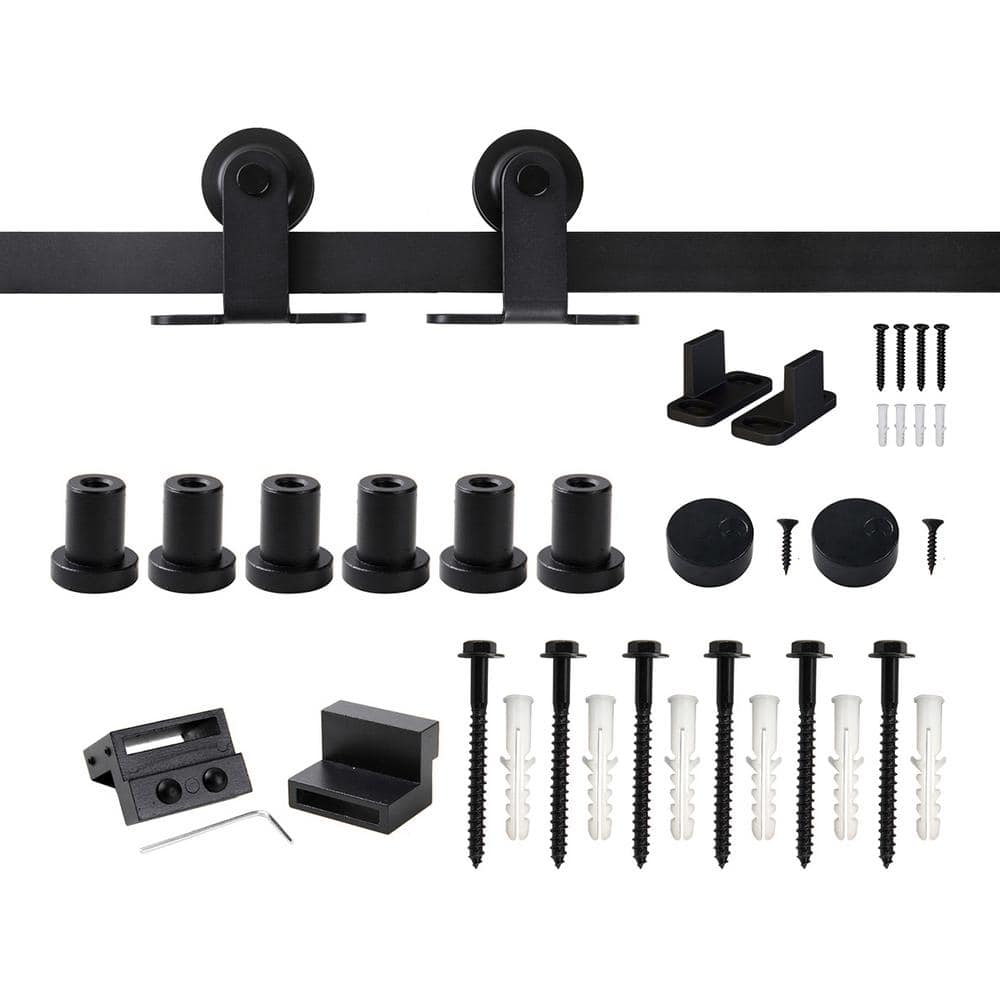 7.5 ft./90 in. Top Mount Sliding Barn Door Hardware Track Kit for Single Door with Non-Routed Floor Guide Frosted Black price history on PriceWatchPro