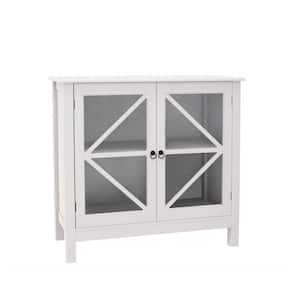 White Double Glass Doors Kitchen Cabinet Sideboard Buffet