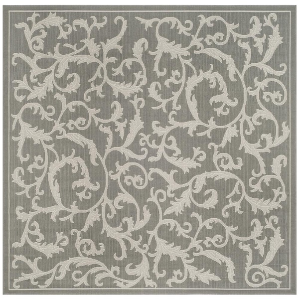 SAFAVIEH Courtyard Anthracite/Light Gray 7 ft. x 7 ft. Square Floral ...