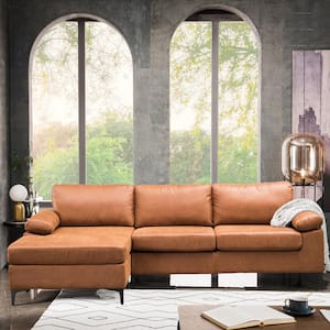 Magic 100 in. W Slope Arm Suede Fabric L-Shaped Sofa in Light Brown