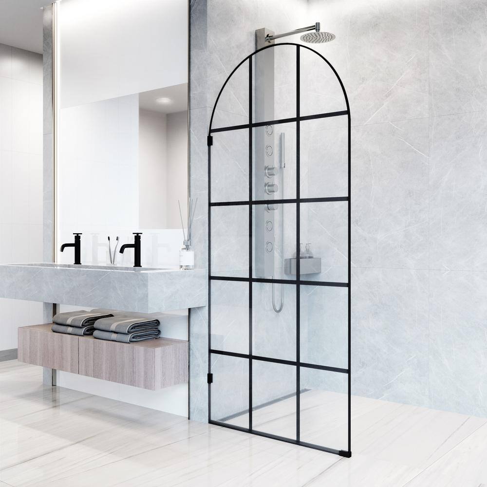 Arden Matte Black 34" x 78" Framed Shower Screen with Clear Glass